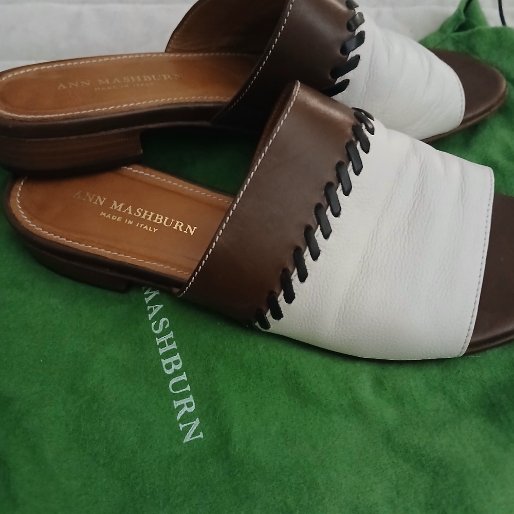 Ann Mashburn White & Brown Spring Italian Lotus Vacation Slides Sandals--37/6.5 - Picture 12 of 12
